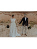 Cap Sleeves Ivory Lace Tulle V Back Outdoor Wedding Dress